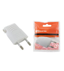 Вилка б/з белая 10А 250В (евровилка CEE 7/16) угловой вывод проводника TDM SQ1806-0090