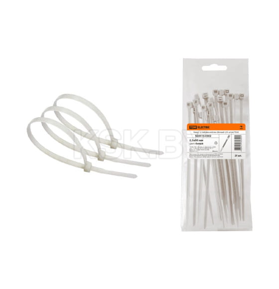 Хомут нейлоновый 2,5х80 мм белый (25 шт.) TDM SQ0515-0302 (SQ0515-0302) 