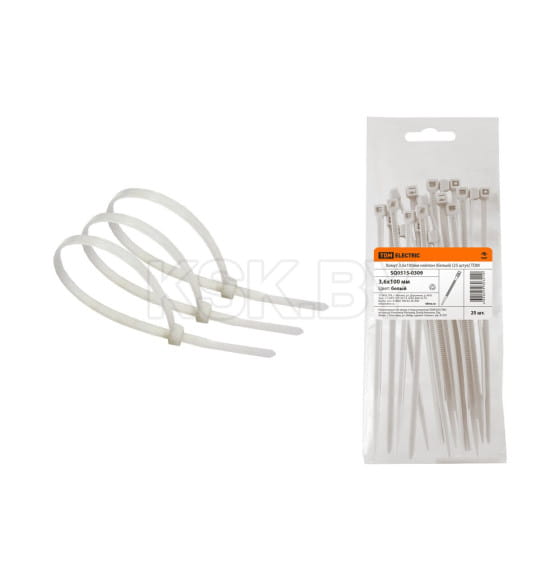 Хомут нейлоновый 3,6х100 мм белый (25 шт.) TDM SQ0515-0309 (SQ0515-0309) 