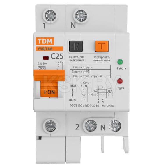 Устройство защиты от дугового пробоя (УЗДП) с автоматическим выключателем 1P+N 25А 6кА х-ка С TDM SQ0227-0004 (SQ0227-0004) 