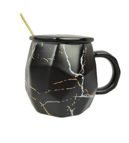 Кружка 420мл с крышкой и ложкой 7634 микс в подар. упак., керамика