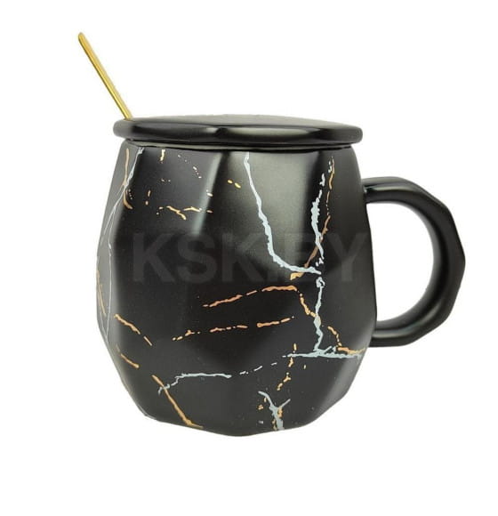 Кружка 420мл с крышкой и ложкой 7634 микс в подар. упак., керамика (111254) 