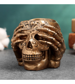 Кашпо череп гипс, р.: 12х10х8 см, бронза,арт.тда-500047