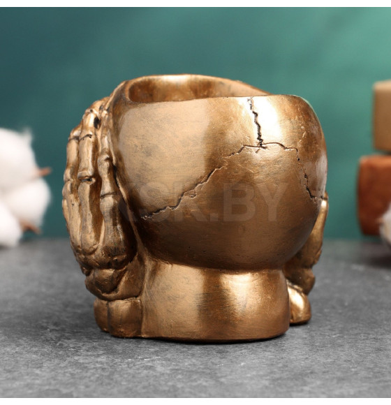 Кашпо череп гипс, р.: 12х10х8 см, бронза,арт.тда-500047 (ТДА-500047) 