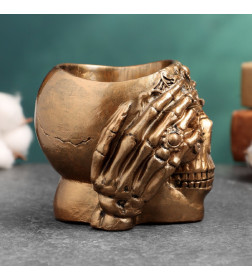 Кашпо череп гипс, р.: 12х10х8 см, бронза,арт.тда-500047
