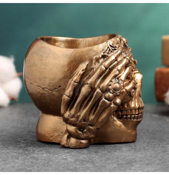 Кашпо череп гипс, р.: 12х10х8 см, бронза,арт.тда-500047 (ТДА-500047) 