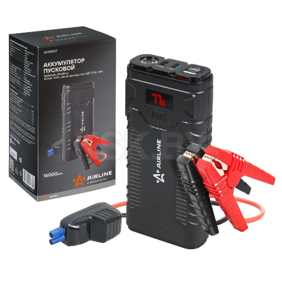 Аккумулятор пусковой (Booster) 16000мАч, 1000А, 14.8V, умные провода, пуск ДВС 5.0d, кейс