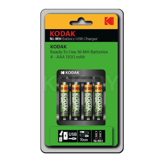 Зарядное устройство для аккумуляторов USB Overnight charger with 4 x 1100 mAh (K4AA/AAA) Kodak Б0056004 (Б0056004) 