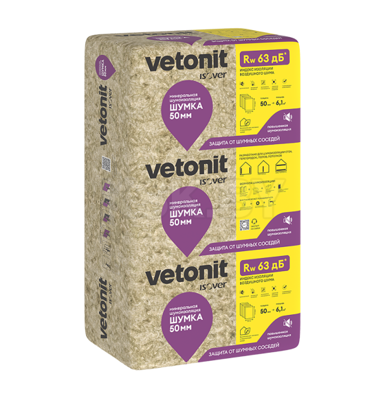 Шумоизоляция Vetonit/Isover Тихий дом Плита 100/Y  100х610х1170мм) (7,137 м2/0,7137м3) (68127) 