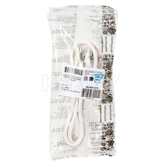 Шнур сетевой с вилкой ПВС 3x0,75 мм² 3 м с/з (белый) TDM SQ1305-0076 (SQ1305-0076) 