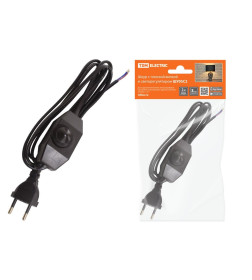 Шнур с плоской вилкой и светорегулятором ШУ05С2 (200Вт, RL) ШВВП 2х0,75 мм2 2 м (черный) TDM SQ1305-0052