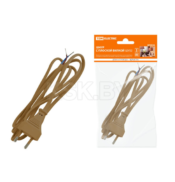 Шнур с плоской вилкой ШУ02 ШВВП 2х0,75 мм2 1,7 м (бронза) TDM SQ1305-0013 (SQ1305-0013) 