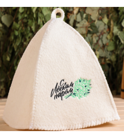 Набор для бани с вышивкой «С лёгким паром! Веник» (3 предмета: шапка, коврик, рукавица) шерсть 30%, полиэфир 70%, светлый Доброп