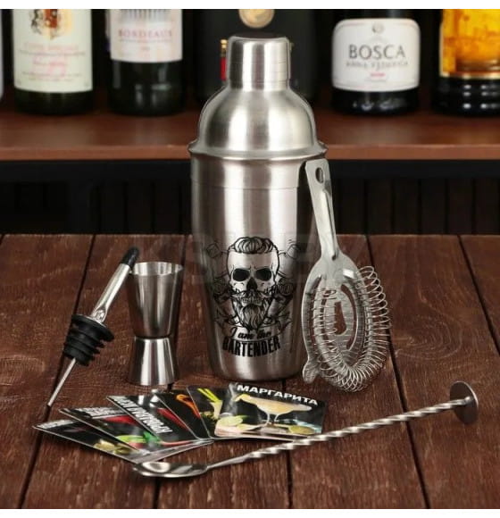 Подарочный набор барный «Крутой бармен» (5 предметов) карточки с рецептами (9227061) 