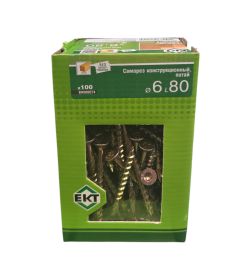 Саморез конструкционный 6.0х80, потай, желтый цинк, ЕКТ (кор. с окном/100шт)
