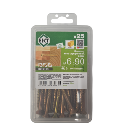 Саморез конструкционный 6.0x90, потай, желтый цинк, ЕКТ (пласт.конт./25шт)