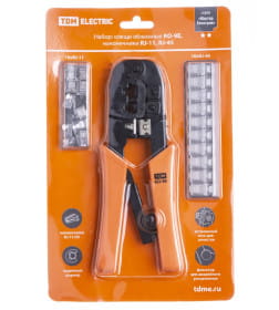 Клещи обжимные KO-9E (RJ-11/45) с наконечниками RJ-11(10 шт.) и RJ-45(10 шт.) «МастерЭлектрик» TDM SQ1001-0207