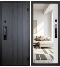 Дверь входная "Рона Smart зеркало" Бетон графит/белый (правая)  960х2050 мм