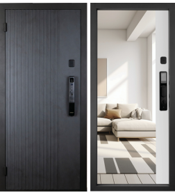 Дверь входная "Рона Smart зеркало" Бетон графит/белый (левая)  960х2050 мм