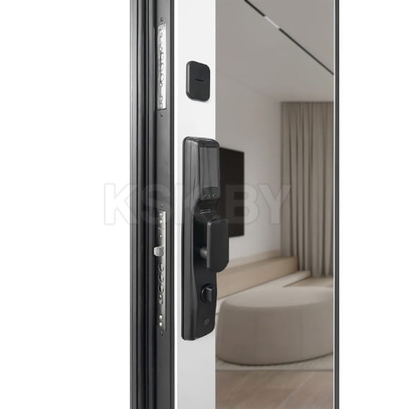 Дверь входная "Рона Smart зеркало" Бетон графит/белый (левая)  960х2050 мм