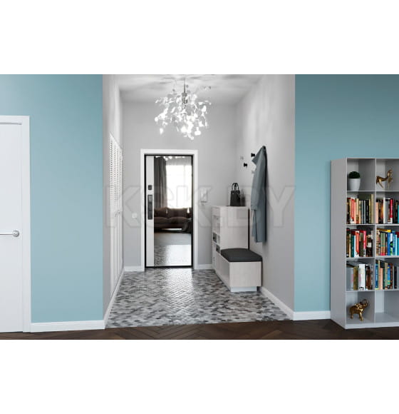 Дверь входная "Рона Smart зеркало" Бетон графит/белый (левая)  960х2050 мм