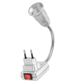 Переходник вилка-Е27 гибкий 150 мм с выключателем (серебро) TDM SQ0335-1029