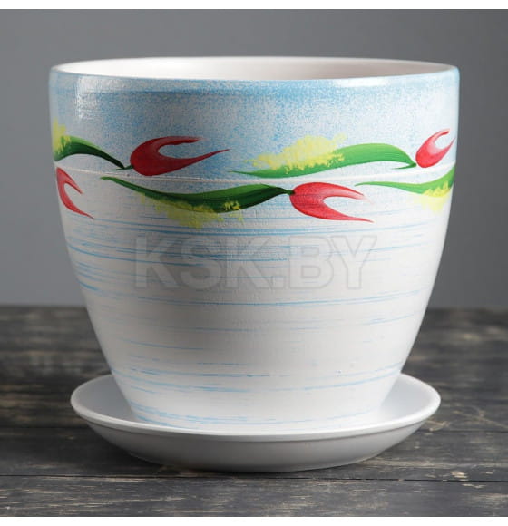 Горшок для цветов керамический с подставкой 5,0 л "Весенний" (13с3) 