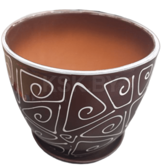 Горшок для цветов керамический с подставкой 8,0 л Абстракция коричневая