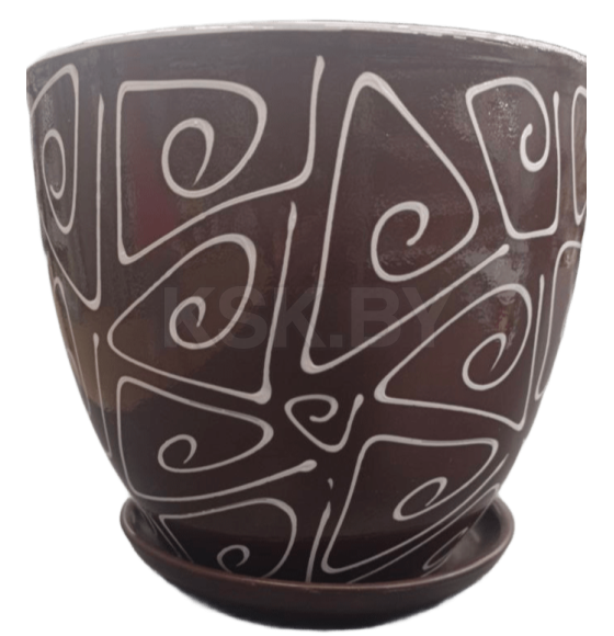 Горшок для цветов керамический с подставкой 8,0 л Абстракция коричневая