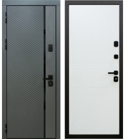 Дверь входная "Акустика" Серая эмаль/белая эмаль (левая) 960х2050 мм,термораз.,нерж.пор.,без/г,внутр.ЮП13