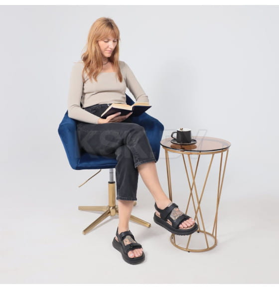 Стул DUBAI, поворотный, (синий велюр/золото) (62676) 