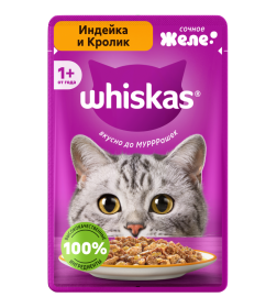 Корм консервированный WHISKAS для взрослых кошек Индейка и кролик", 75г