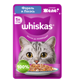 Корм консервированный WHISKAS для взрослых кошек "Форель и лосось", 75г