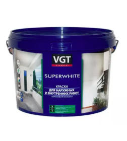 Краска VGT ВД-АК-1180 для наружных/внутренних работ моющаяся, супербелая, 7 кг