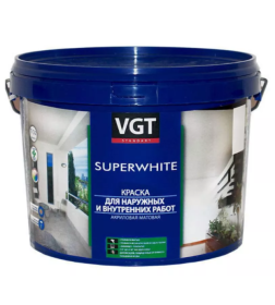 Краска VGT ВД-АК-1180 для наружных/внутренних работ моющаяся, супербелая, 3 кг