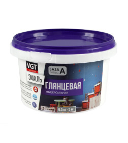 Эмаль VGT ВД-АК-1179 универсальная глянцевая, база А супербелая, 0,5 кг