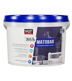 Эмаль VGT ВД-АК-1179 универсальная матовая, база А супербелая, 0,8 кг