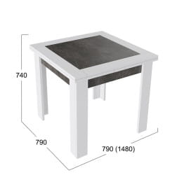 Стол раздвижной ХЬЮСТОН Тип 3, 790(1480)*790, ателье темный/белый