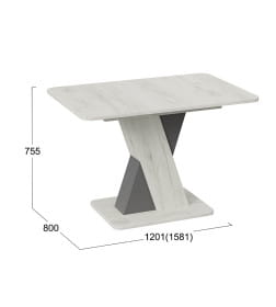 Стол обеденный ЛЮКСЕМБУРГ Тип 3, 1201(1581)*800, дуб крафт белый/серый, ТриЯ