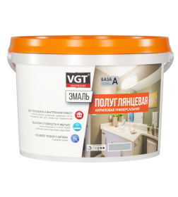 Эмаль VGT ВД-АК-1179 универсальная полуглянцевая, база А супербелая, 2,5 кг