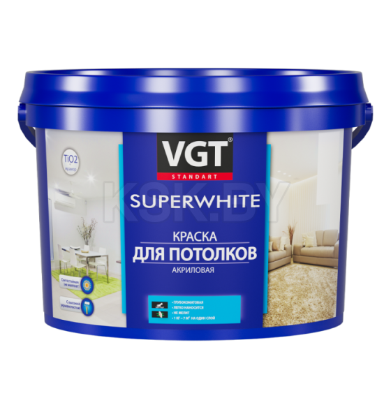 Краска VGT ВД-АК-2180 для потолков, супербелая, 3 кг