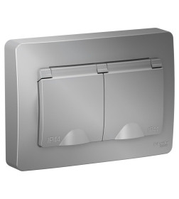 Розетка двойная c з/к с крышкой алюминий IP44 Blanca