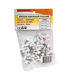 Крепеж кабеля плоский 10х3 мм белый (упак. 50 шт) REXANT 07-4209