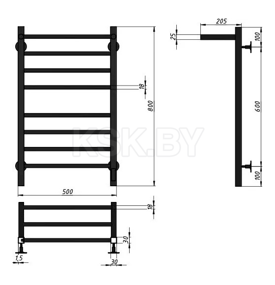 Полотенцесушитель Granula электрический Квадро Сплит 50х80 (3+4) с полкой терморегулятор с таймером черный мат