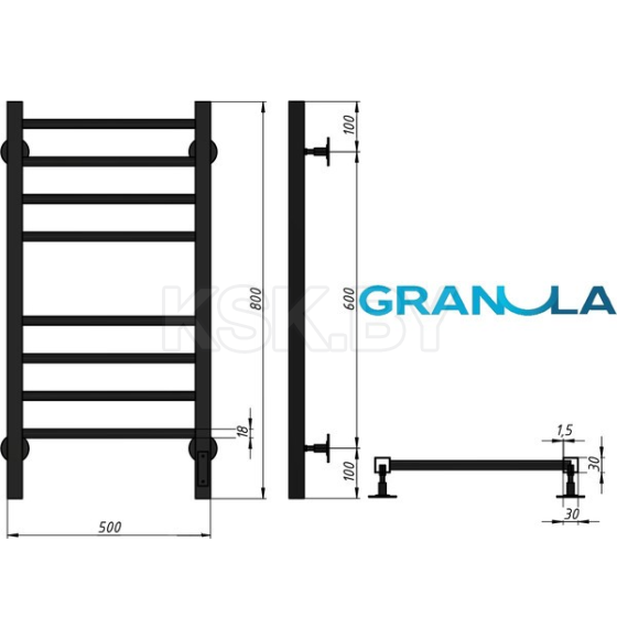 Полотенцесушитель Granula электрический Квадро Сплит 50х80 (4+4) терморегулятор с таймером графит
