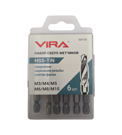 Набор сверл-метчиков 6шт VIRA по металлу с титановым покрытием M3-M10