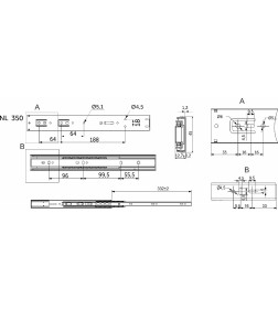 Направляющая шариковая L-350 h=45 PRIME by AKS SOFT CLOSE