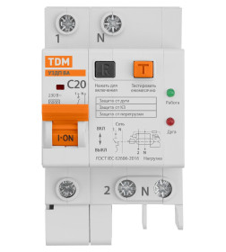 Устройство защиты от дугового пробоя (УЗДП) с автоматическим выключателем 1P+N 20А 6кА х-ка С TDM SQ0227-0003