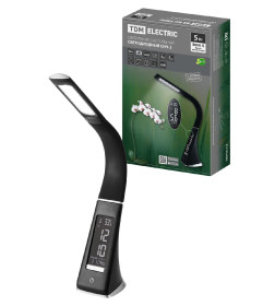 Светильник светодиодный-часы СНЧ-2, 5 Вт, календарь, термометр, 5000 К, сенсор-диммер, USB, черный, TDM SQ0337-0099