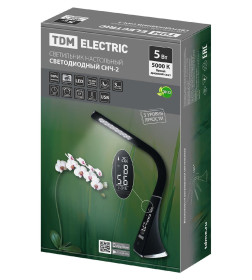 Светильник светодиодный-часы СНЧ-2, 5 Вт, календарь, термометр, 5000 К, сенсор-диммер, USB, черный, TDM SQ0337-0099